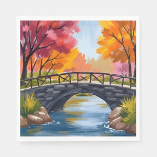 Herfstbrug Herfstloof Aquarel Natuur Servet