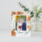 Herfstbruiloft Dank u Groene Waterverf Bloemen Briefkaart (Staand voorkant)