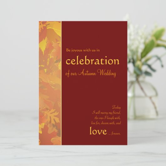 herfstbruiloft - hedendaagse huwelijksuitnodiginge kaart (Staand voorkant)