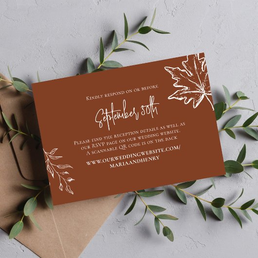 Herfstbruiloft herfstbladeren QR-code RSVP Informatiekaartje