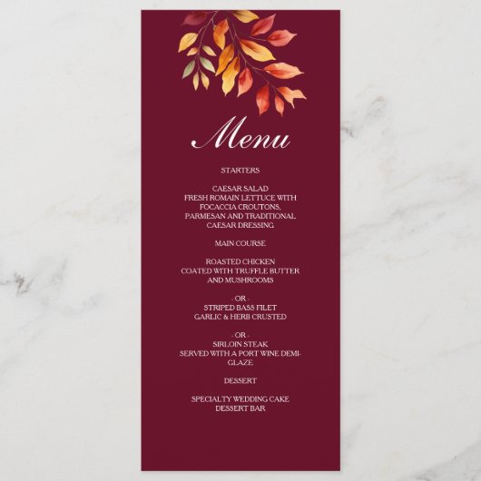 Herfstbruiloft in Bourgondië Menu (Voorkant)