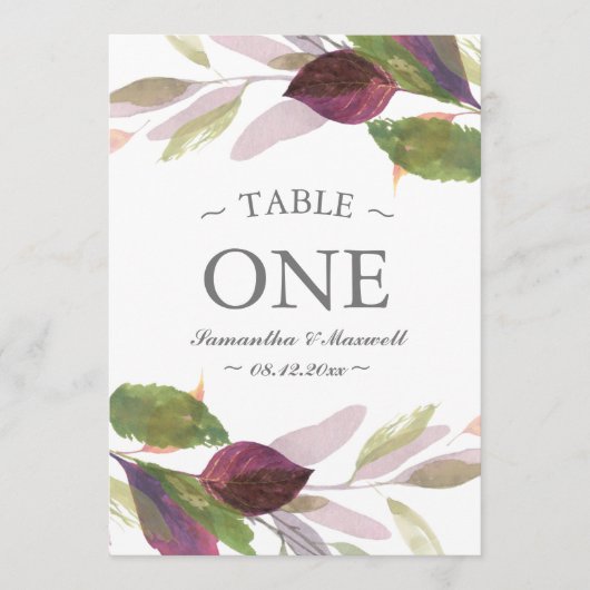 Herfstbruiloft met Paarse gebladerte tafel nummer (Voorkant)