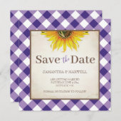 Herfstbruiloft met Paarse Gingham Bewaar de datum Save The Date (Voorkant / Achterkant)