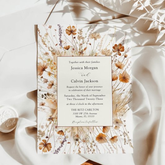 Herfstbruiloft Sinaasappel Bloemenuitnodiging Kaart
