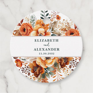 Herfstbruiloft warme botanische namen en datum bedankjes labels