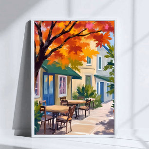 Herfstcafé Watercolor Herfstblad Kunst Poster