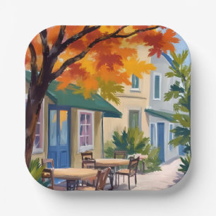 Herfstcafé Waterverf Herfstloof Papieren Bordje