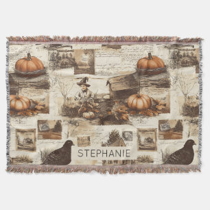 herfstcollage Rustic Sepia Ephemera Deken