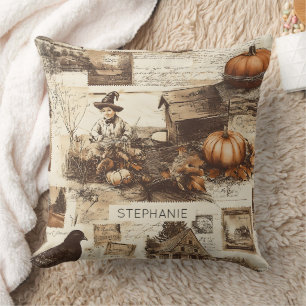 herfstcollage Rustic Sepia Ephemera Kussen