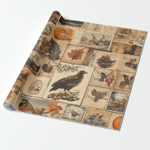 herfstcollagepatroon   Rustic Ephemera Cadeaupapier