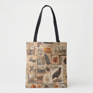 herfstcollagepatroon Rustic Ephemera Draagtas