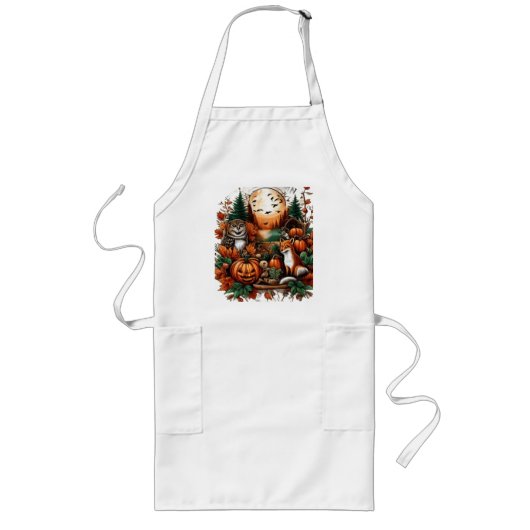 Herfstdieren en pompoenen lang schort (Voorkant)