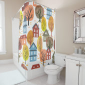 Herfstelegantie: Waterverf stad en bomen Douchegordijn (In situ)