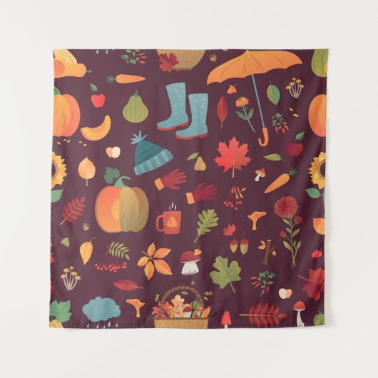 Herfstelementen, donkere achtergrond,  wandkleed (Voorkant)