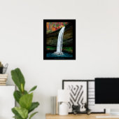 Herfsten in het bos - Appalachian Waterfall Painti Poster (Thuiskantoor)