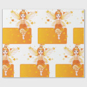 Herfstfeeënprinses met Oranje bladeren en kroon Cadeaupapier (Vlak)