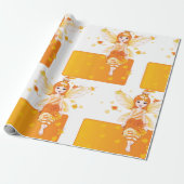 Herfstfeeënprinses met Oranje bladeren en kroon Cadeaupapier (Uitgerold)