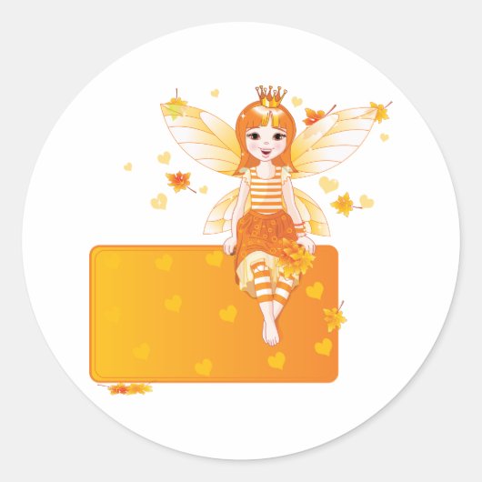 Herfstfeeënprinses met Oranje bladeren en kroon Ronde Sticker (Voorkant)
