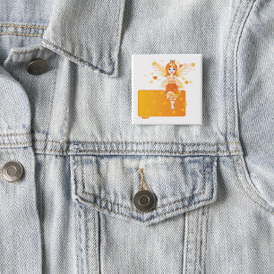 Herfstfeeënprinses met Oranje bladeren en kroon Vierkante Button 5,1 Cm