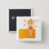 Herfstfeeënprinses met Oranje bladeren en kroon Vierkante Button 5,1 Cm (Voorkant /achterkant)