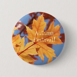 Herfstfestival Knoppen Oranje Herfstbladeren Ronde Button 5,7 Cm