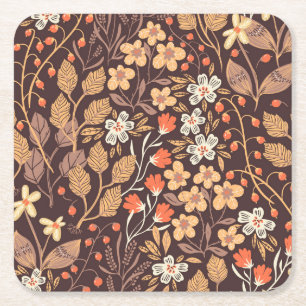Herfstflora: naadloos patroon vierkante kartonnen onderzetter