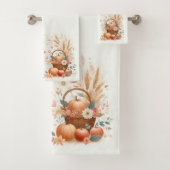 Herfstgebladerte en bloemen met pompoenen en appel bad handdoek (Insitu)