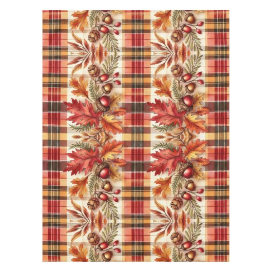 Herfstgebladerte op Plaid Seizoensgebonden Tafelkleed (Voorkant)