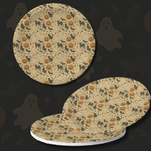 herfstgeesten en zwarte katten Halloween Papieren Bordje