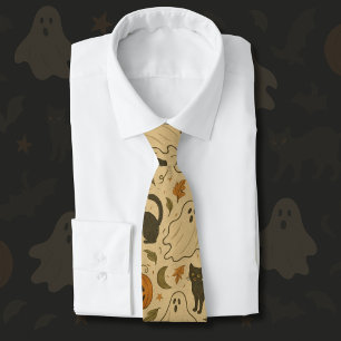 herfstgeesten en zwarte katten Halloween Stropdas