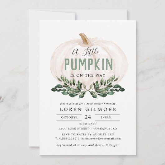 Herfstgroen Kleine Pompoen Baby Shower Kaart (Voorkant)