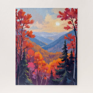 Herfstheuvels Waterverf Bladeren Foliage Legpuzzel