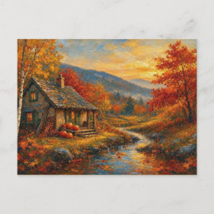 Herfsthuis Landschap Bos Meer Scene Briefkaart