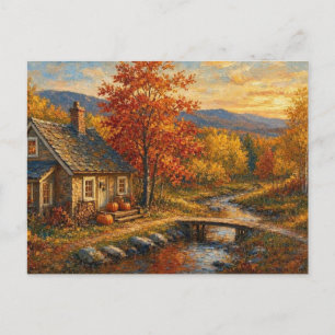 Herfsthuis Landschap Bos Meer Scene Briefkaart