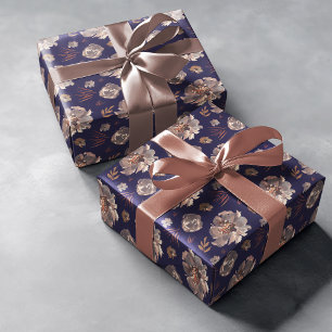 Herfstige Bloemen Val waterverf Blauwe Patroon Cadeaupapier