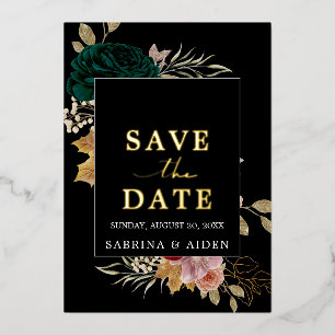 Herfstige Bourgondië Smaragd Zwart Save The Date Folie Uitnodiging