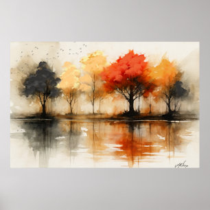 Herfstige Sereniteit - Nevelige Reflecties en Vuri Poster