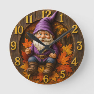 Herfstkabouter met esdoornbladeren rustiek ronde klok