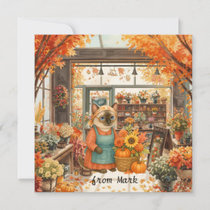 Herfstkat met bloemen - Herfst Seizoen Groet Feestdagenkaart