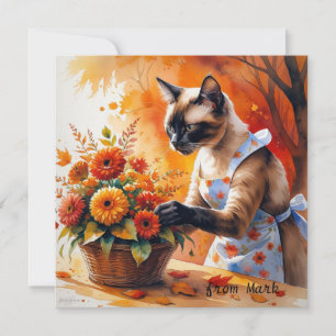 Herfstkat met bloemen - Herfst Seizoen Groet Feestdagenkaart