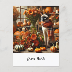 Herfstkat met bloemen - Herfst Seizoen Groet Feestdagenkaart
