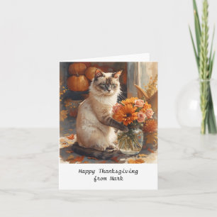 Herfstkat met bloemen - Herfst Seizoen Groet Kaart