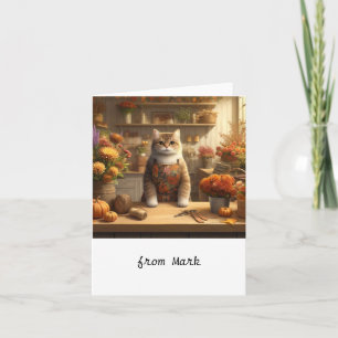 Herfstkat met Bloemen – Herfstseizoen Groet Kaart