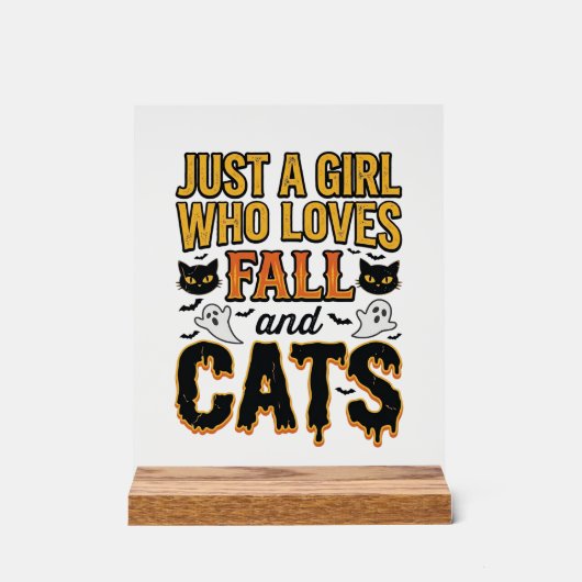 Herfstkatten Halloween-meisje Vintage Grafisch ont Acryl Bord (Voorkant)