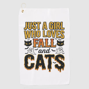 Herfstkatten Halloween-meisje Vintage Grafisch ont Golfhanddoek