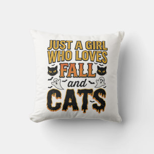 Herfstkatten Halloween-meisje Vintage Grafisch ont Kussen