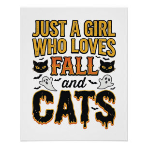 Herfstkatten Halloween-meisje Vintage Grafisch ont Perfect Poster