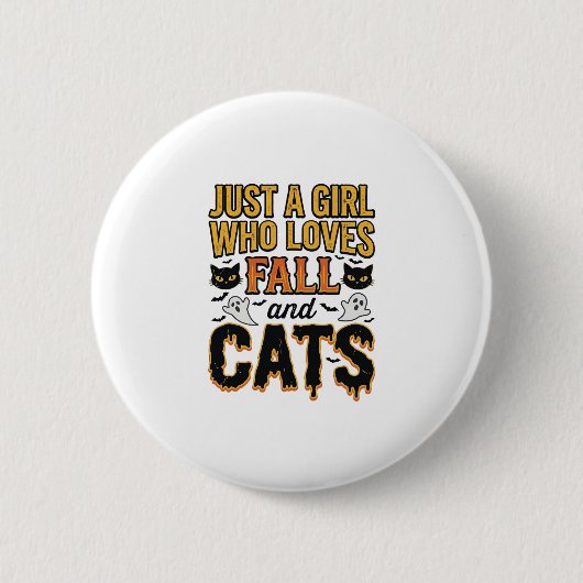 Herfstkatten Halloween-meisje Vintage Grafisch Ont Ronde Button 5,7 Cm (Voorkant)