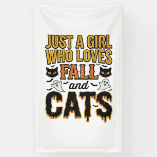 Herfstkatten Halloween-meisje Vintage Grafisch ont Spandoek