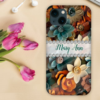 Herfstkleuren 3D-lijsten, diamantbloemen op maat iPhone 13 Hoesje